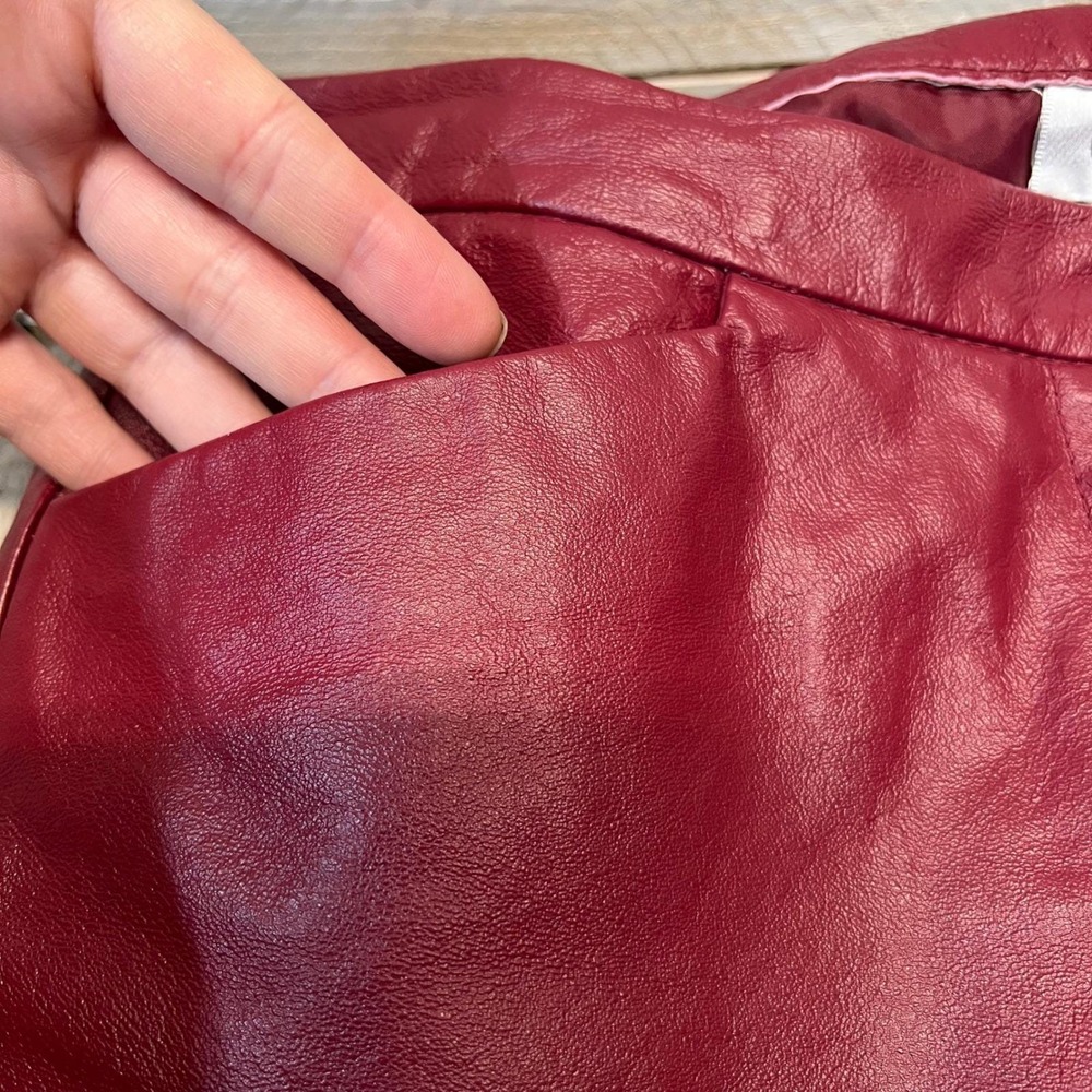 Vintage Red Leather Pants Straight Leg High Rise Minimalist 90s Size 8 - Picture 7 of 10
